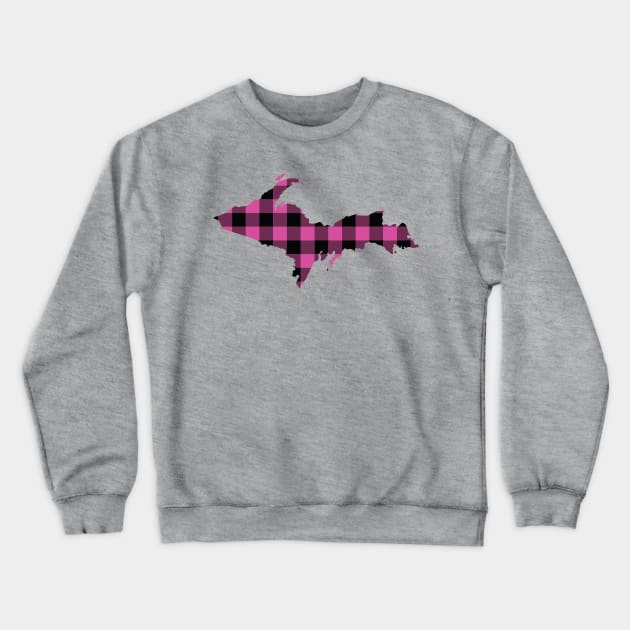 Upper Peninsula of Michigan Pink Flannel State Crewneck Sweatshirt by DoctorWatsonDesigns